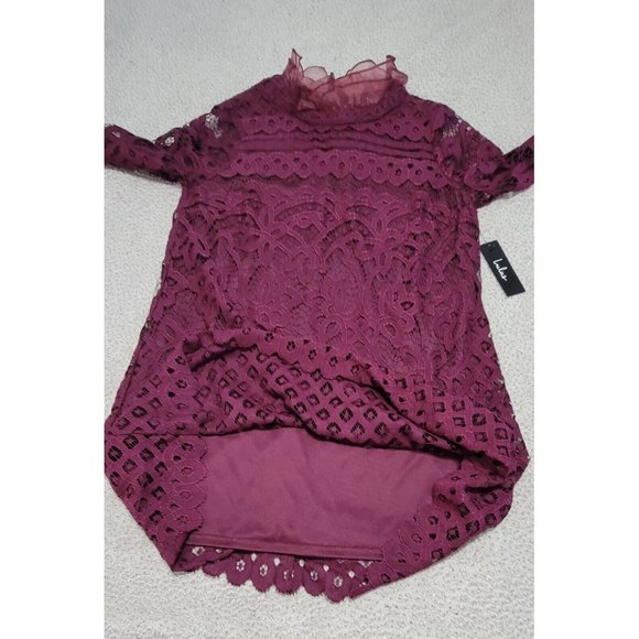 Lulu's Women's Burgundy Lace Long Sleeve Dress Lined Keyhole Back Size Large NWT - Picture 5 of 12